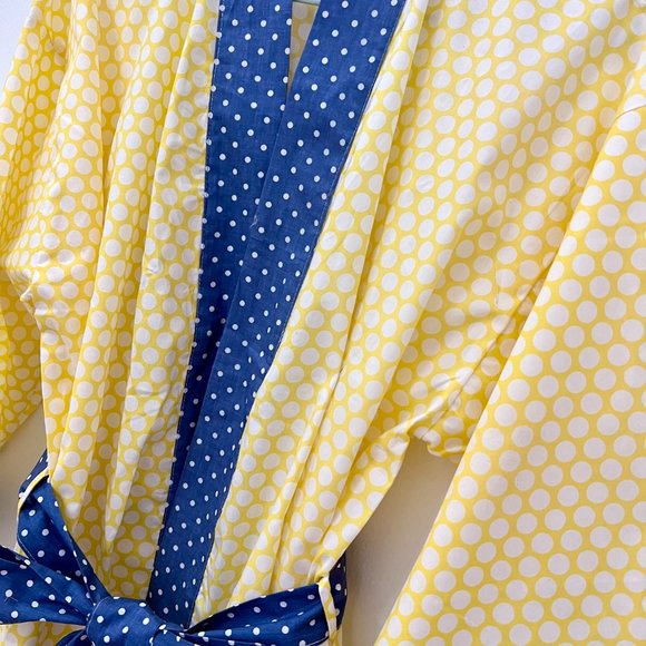 New Cotton Kimono Robe-Yellow Dot Short Getting Ready Robes Bridesmaid robe - Picture 2 of 3